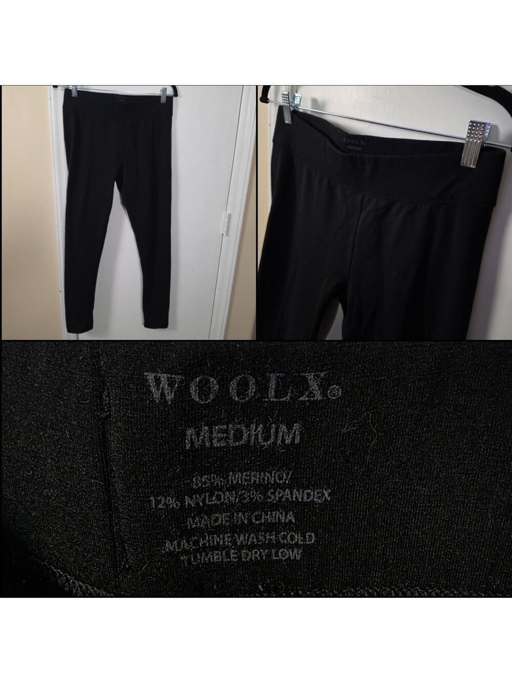 WoolX Merino Wool Womens Medium Black Base Layer Pants Bottoms Stretch Warmth